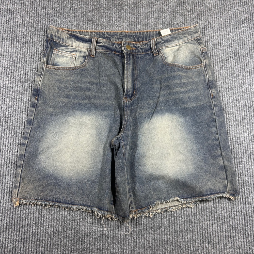 Manfinity Shorts Mens XL Blue‎ Denim Cut Off Shorts Distressed Faded Raw Hem